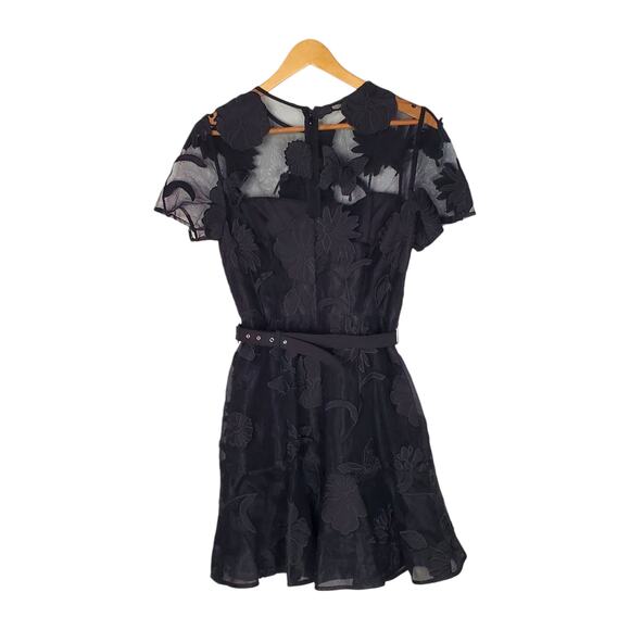 Milly Hannah Organza Belted Floral Embroidered Mini Dress Black Sheer Size 6 NEW - Picture 6 of 16